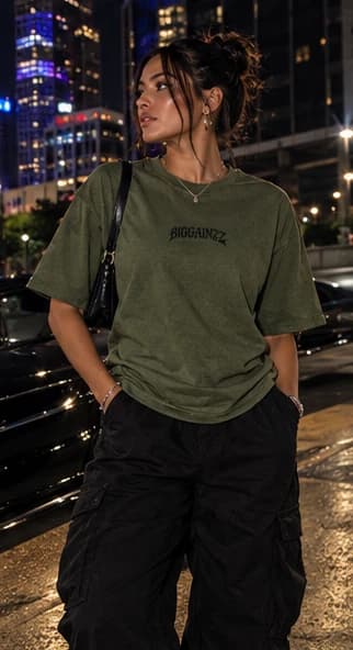 BIGGAINZZ No Dayz Off Tee (Olive), by night