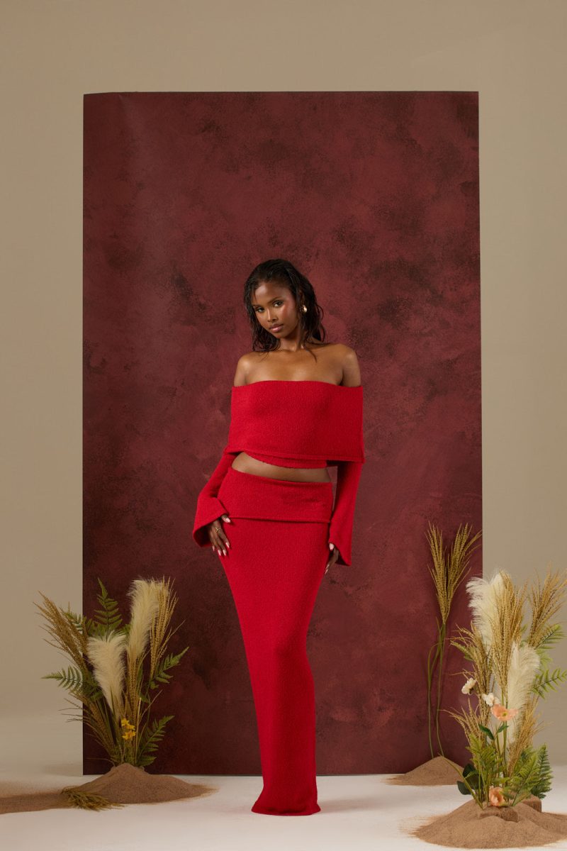 YASMIN BOUCLE KNIT CO-ORD | RED