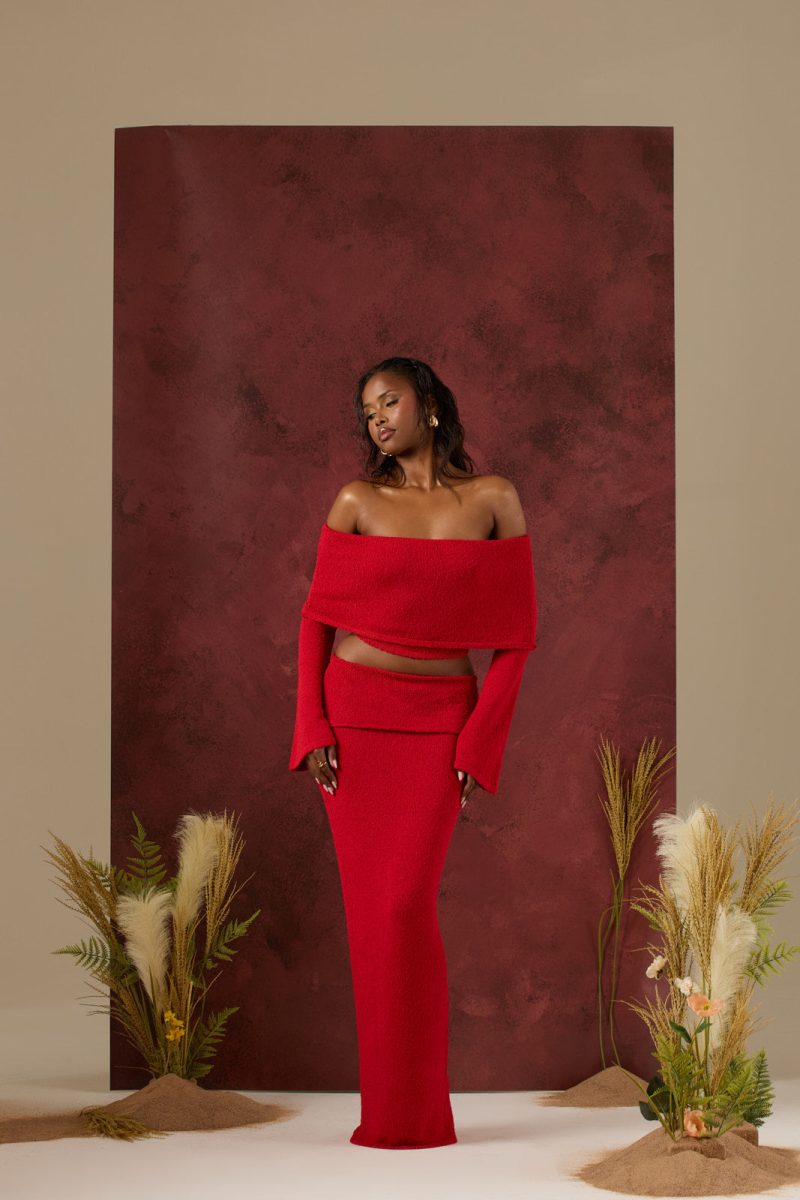 YASMIN BOUCLE KNIT CO-ORD | RED - Image 7
