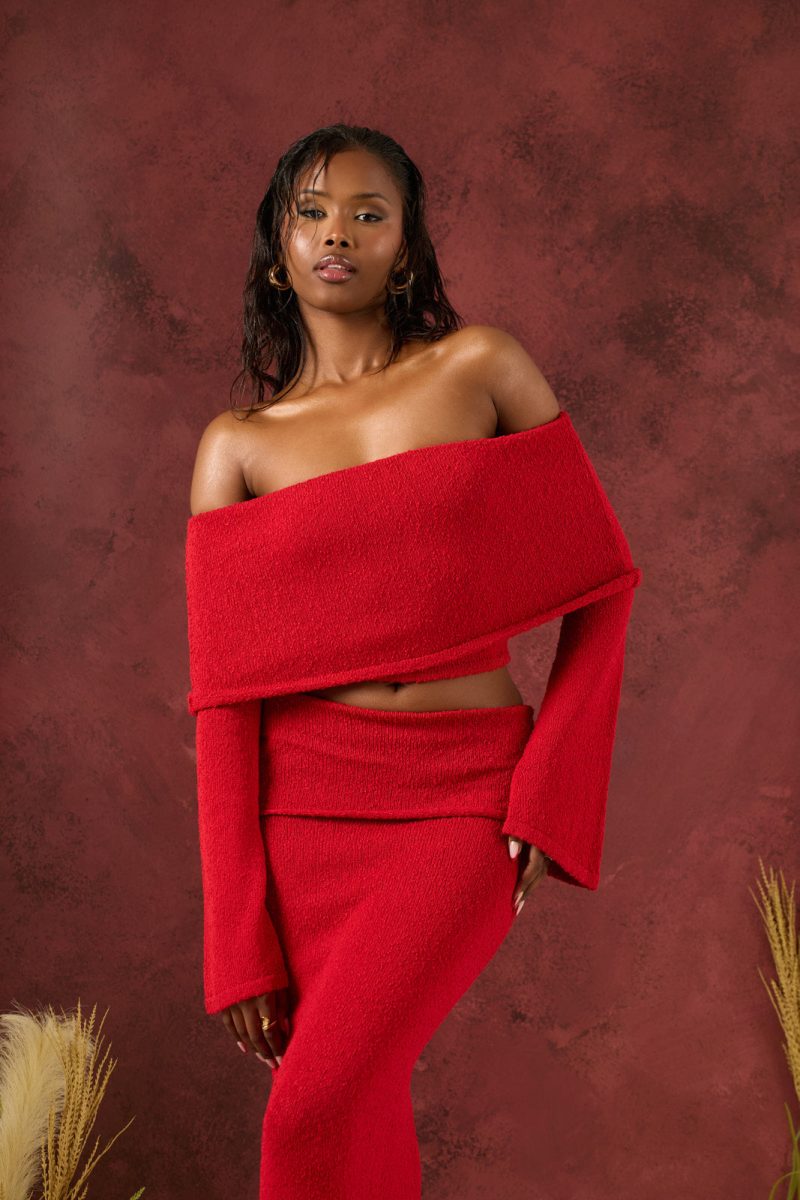 YASMIN BOUCLE KNIT CO-ORD | RED - Image 2