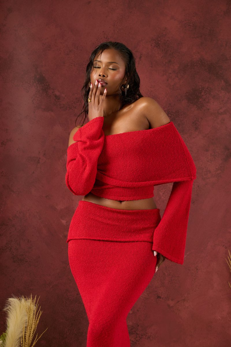 YASMIN BOUCLE KNIT CO-ORD | RED - Image 4