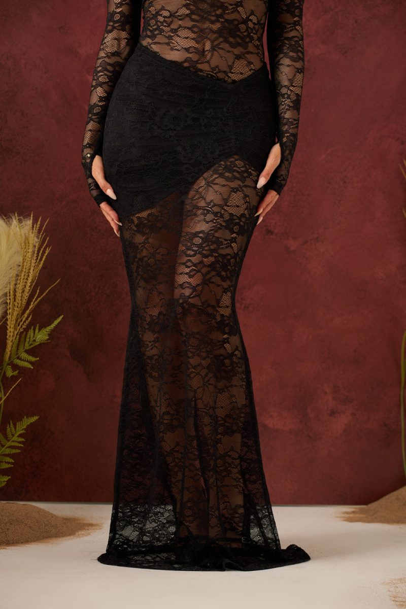 BRITNEY LACE MAXI SKIRT | BLACK - Image 6