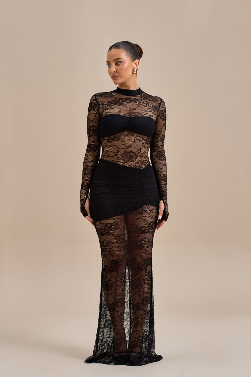 BRITNEY LACE MAXI SKIRT | BLACK - Image 3