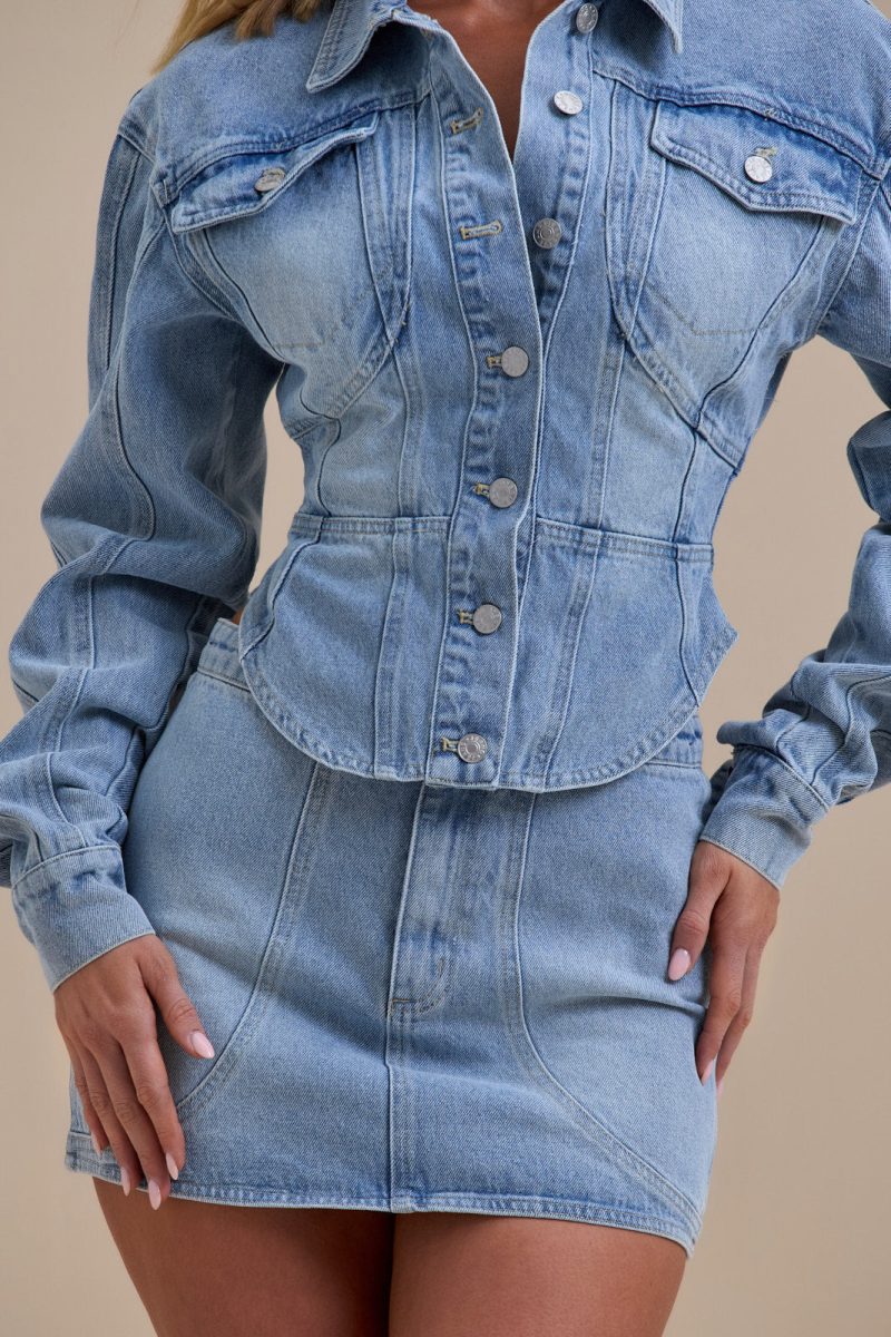 ALIX BUTTON UP CORSET JACKET | MID WASH DENIM - Image 6