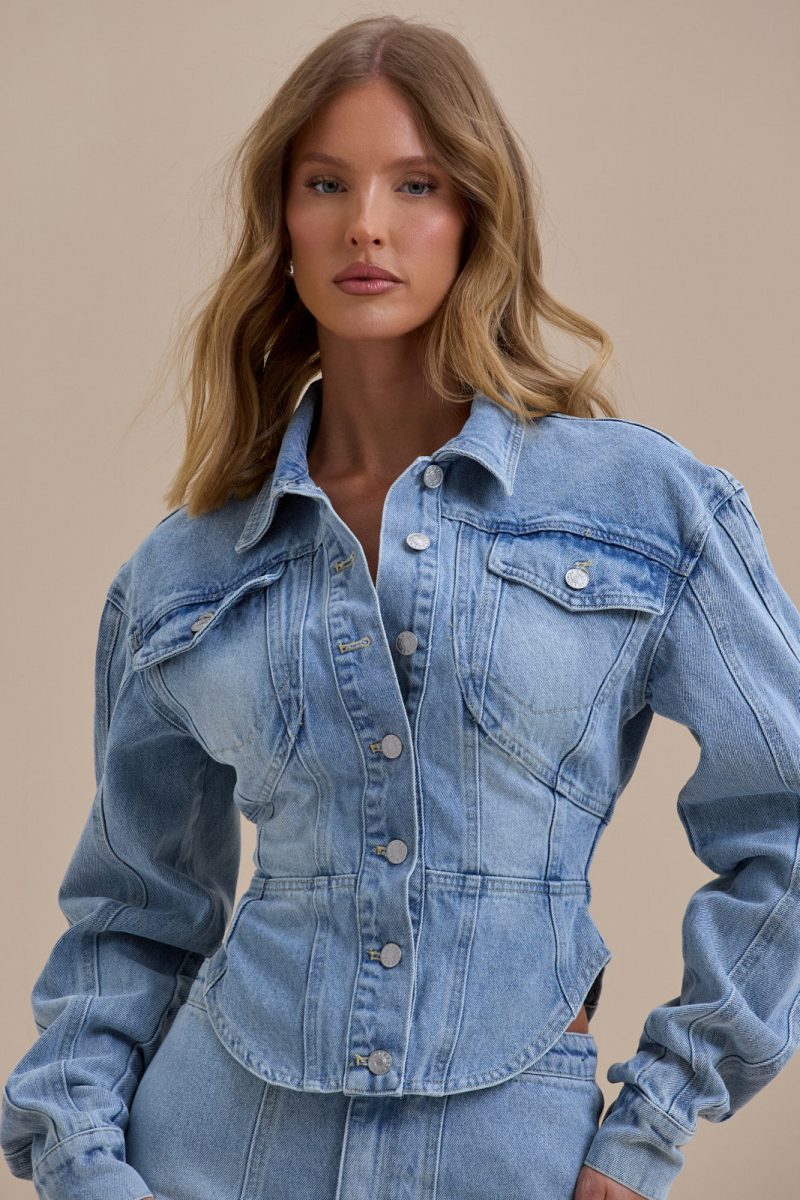 ALIX BUTTON UP CORSET JACKET | MID WASH DENIM - Image 4